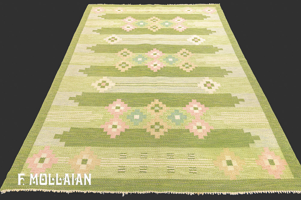 Semi Antique Swedish Signed Kilim n°:71582660